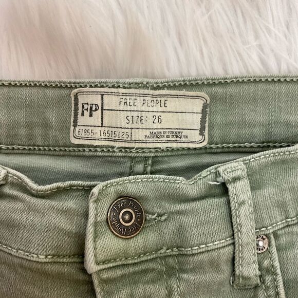 Free People Moss Green High-Rise Busted Knee Skinny Jeans 26 - Picture 10 of 11